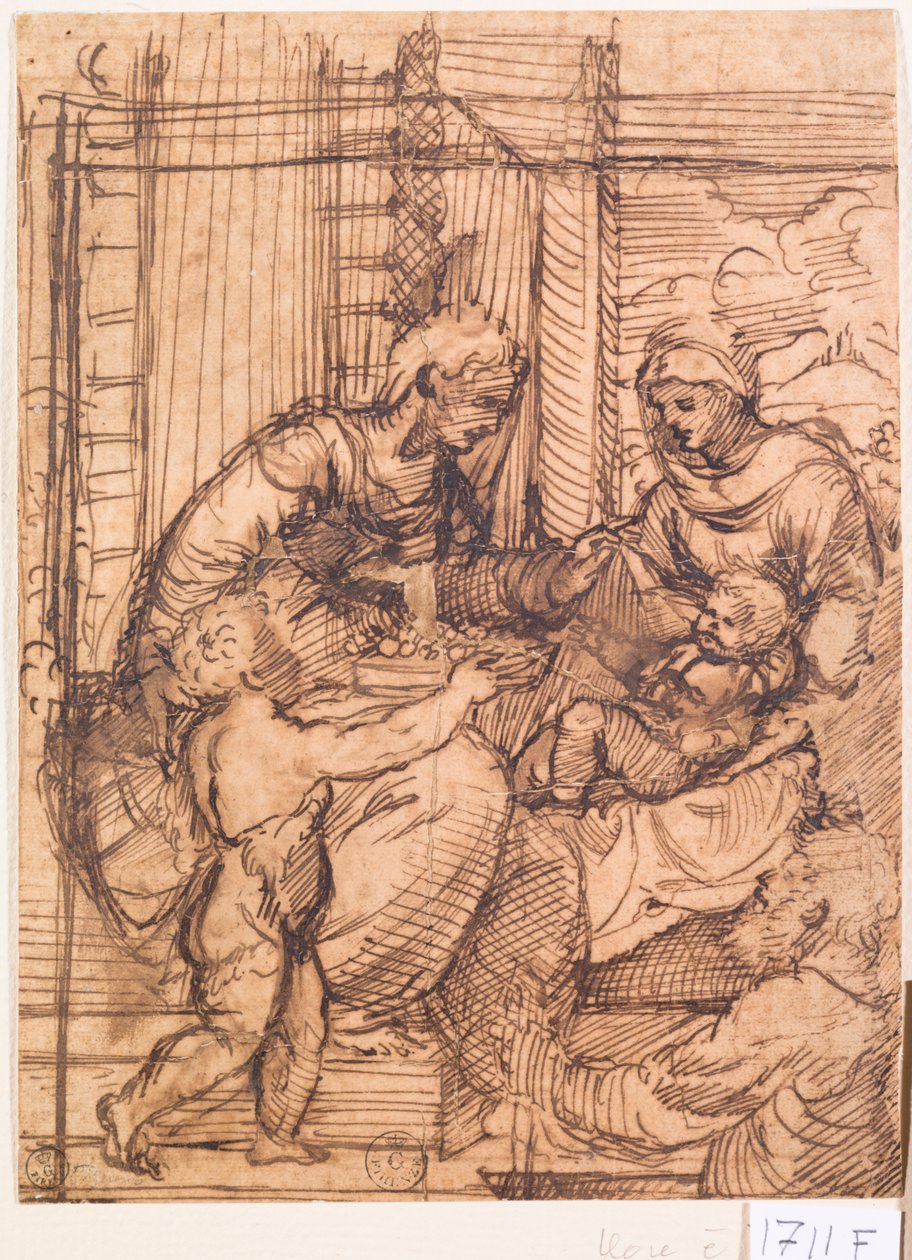 Sacred Conversation (pen og blæk på papir) af Titian (c.1488 1576)