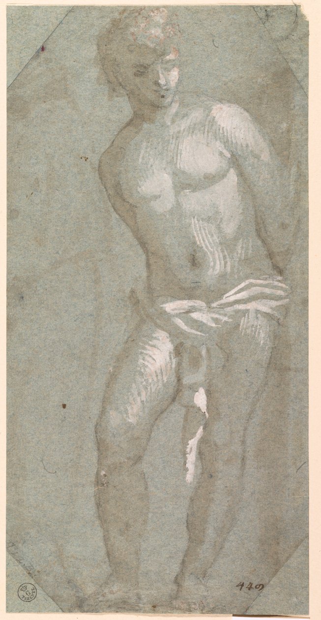Sankt Sebastian (pen og blæk med lavering på papir) af Titian (c.1488 1576)