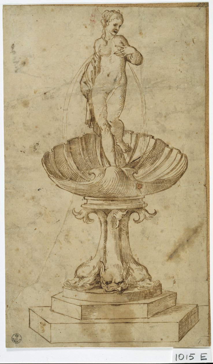 Study for Fountain (pen og blæk på papir) af Titian (c.1488 1576)