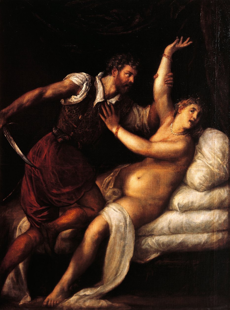 Tarquinius og Lucretia, af Titian (ca 1490-1576), olie på panel, 84x68 cm af Titian (c.1488 1576)