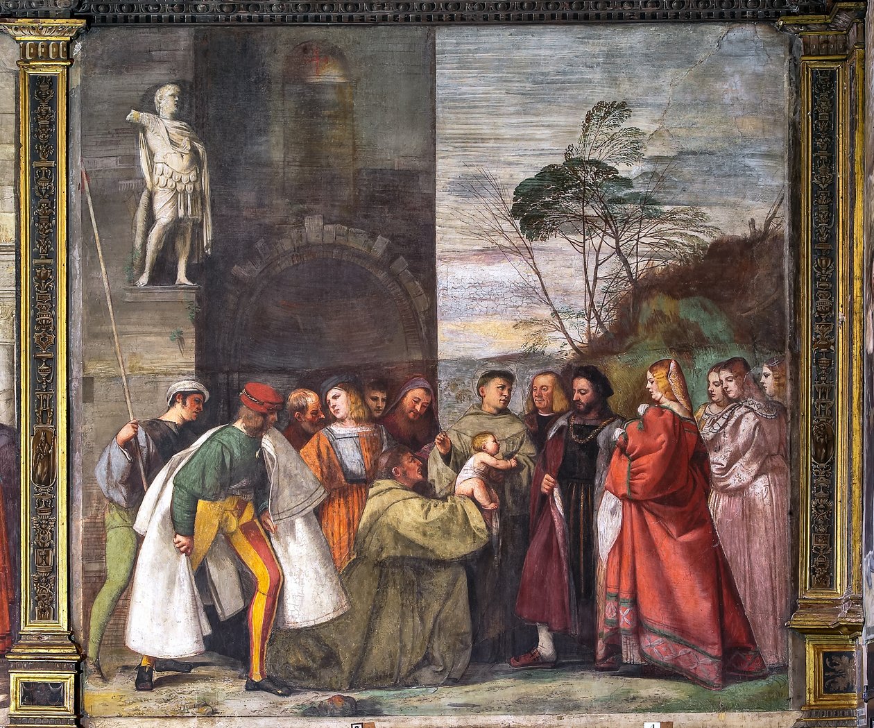 Babyen, der proklamerer moderens uskyld, den nordlige mur, helligeskolen, detalje fra 2195188 af Titian (c.1488 1576)