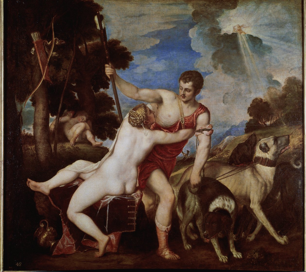 Venus og Adonis (olie på lærred af Titian (c.1488 1576)
