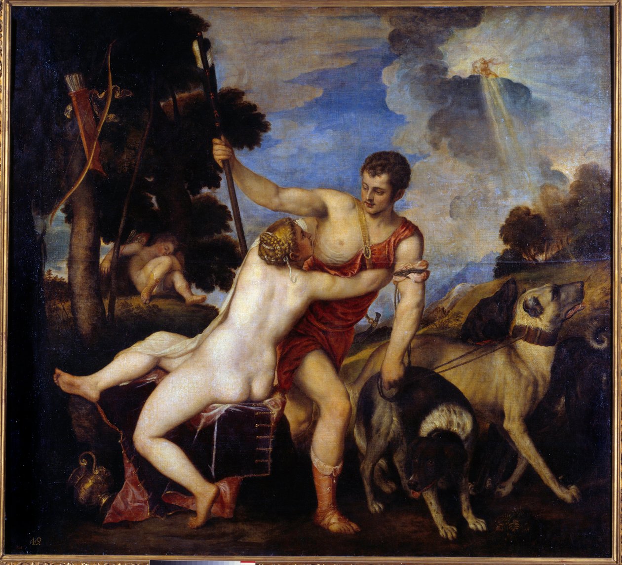 Venus og Adonis. Maleri af Tiziano Vecellio sagde Tizianen (1485-1576) af Tiziano Vecelli