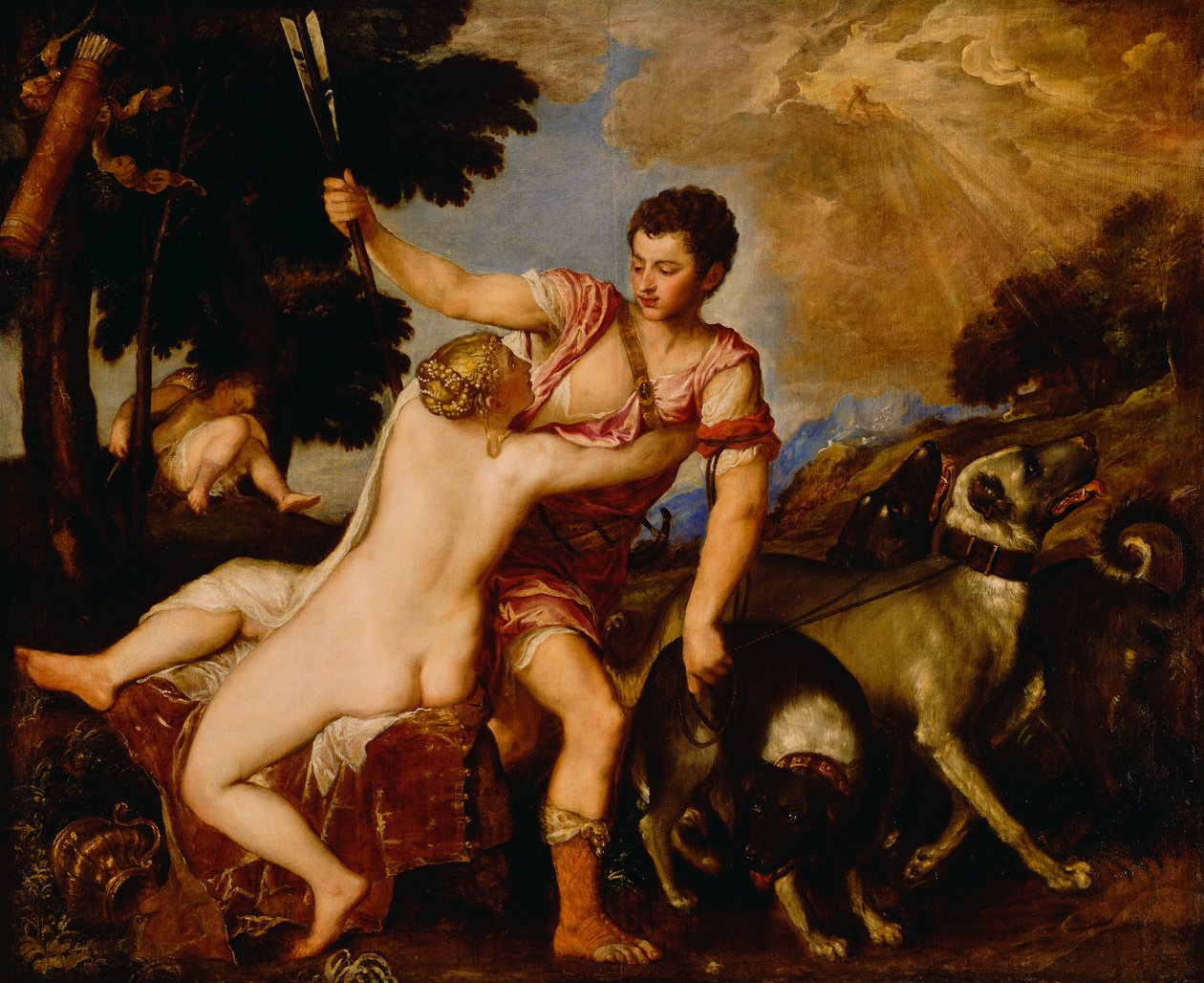 Venus og Adonis, ca. 1555-60 (olie på lærred) af Tiziano Vecelli