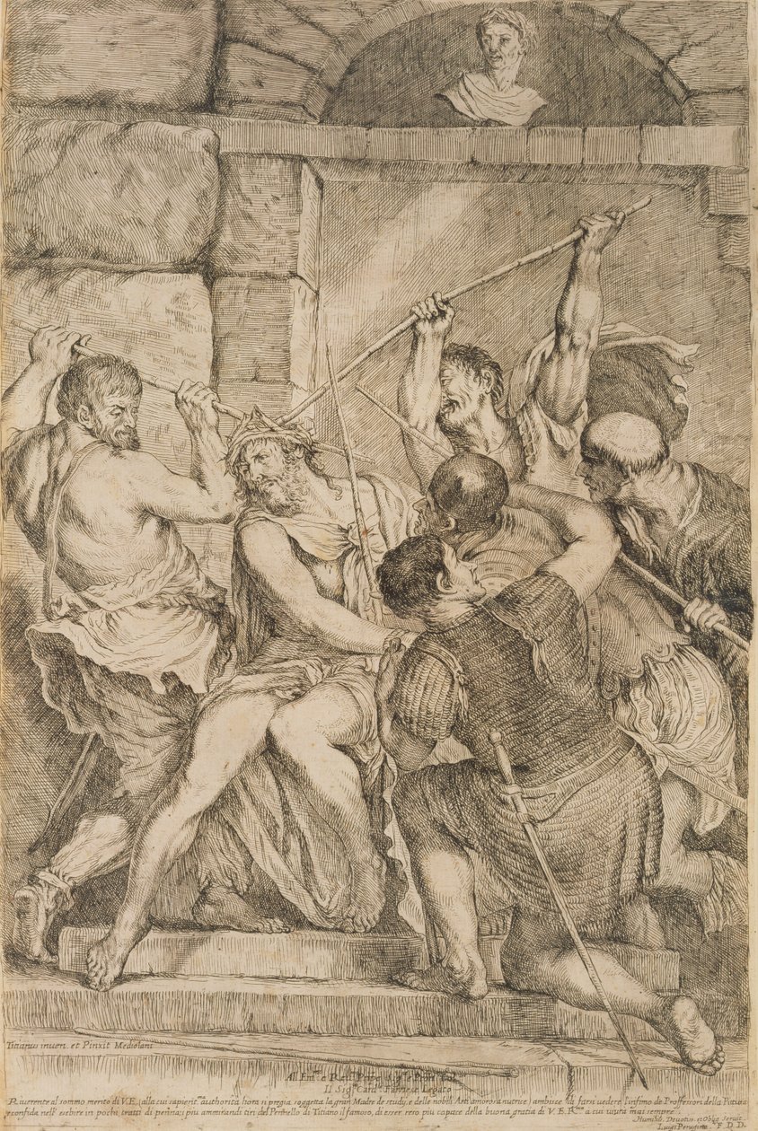 The Crowning with Thorns, graveret af Luigi Scaramuccia (1616-80) 1675 (se 60349) af Tiziano Vecelli