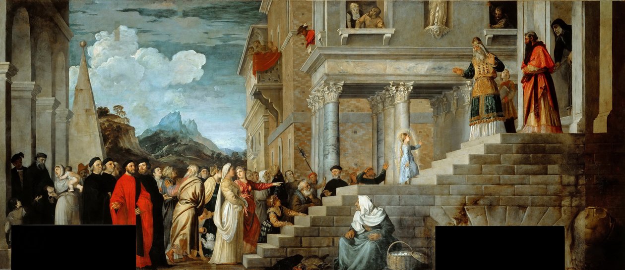 Præsentationen af jomfruen ved templet, 1534-1538. af Titian