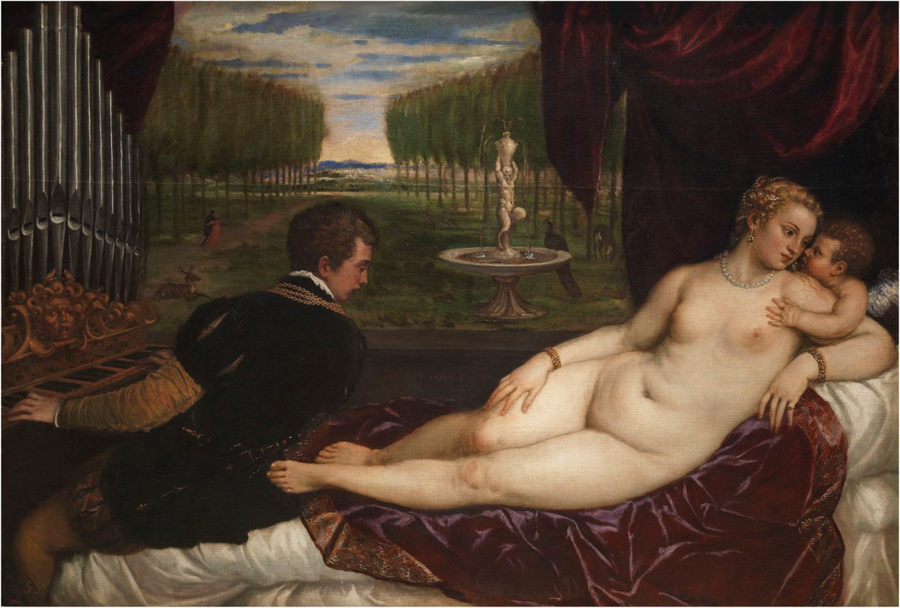 Venus med en organist og amor, ca 1555. af Titian