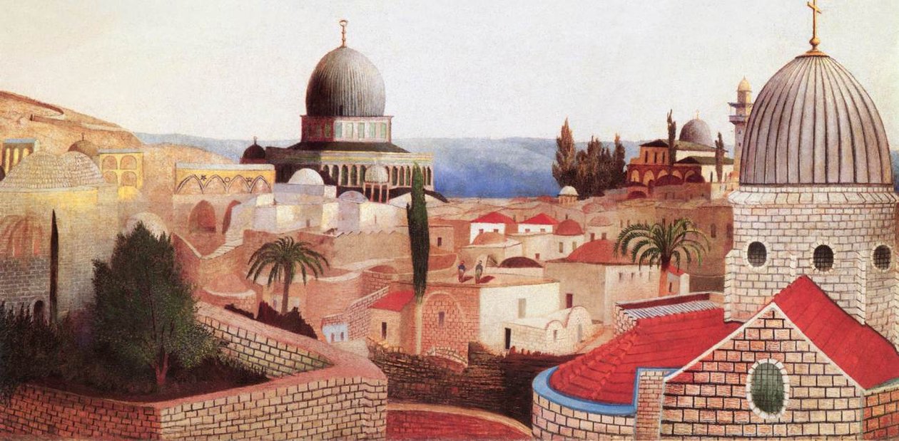 Udsigt over Det Døde Hav fra Tempelpladsen i Jerusalem Udsigt over Tempelpladsen med udsigt mod Det Døde Hav i Jerusalem af Tivadar Kosztka Csontvary