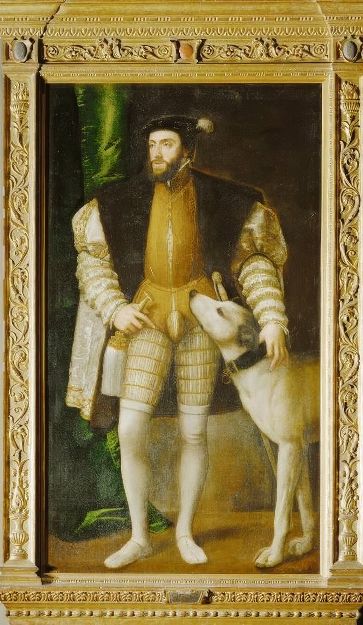 Charles V med Ulmer Mastiff af Tiziano Vecelli