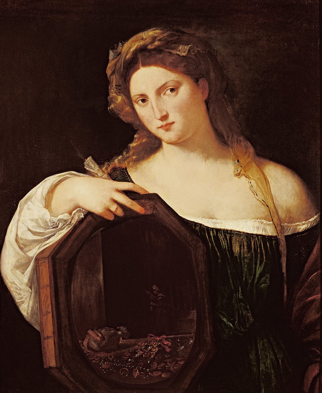 Allegori over forfængelighed eller ung kvinde med spejl, ca.1515 af Tiziano Vecelli