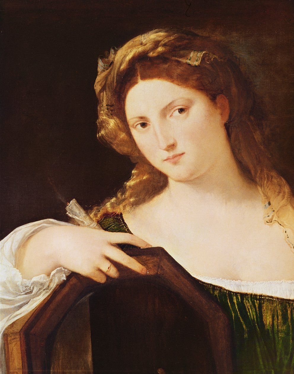 Detalje af Allegory of Vanity, eller Ung kvinde med et spejl, c.1515 af Tiziano Vecelli