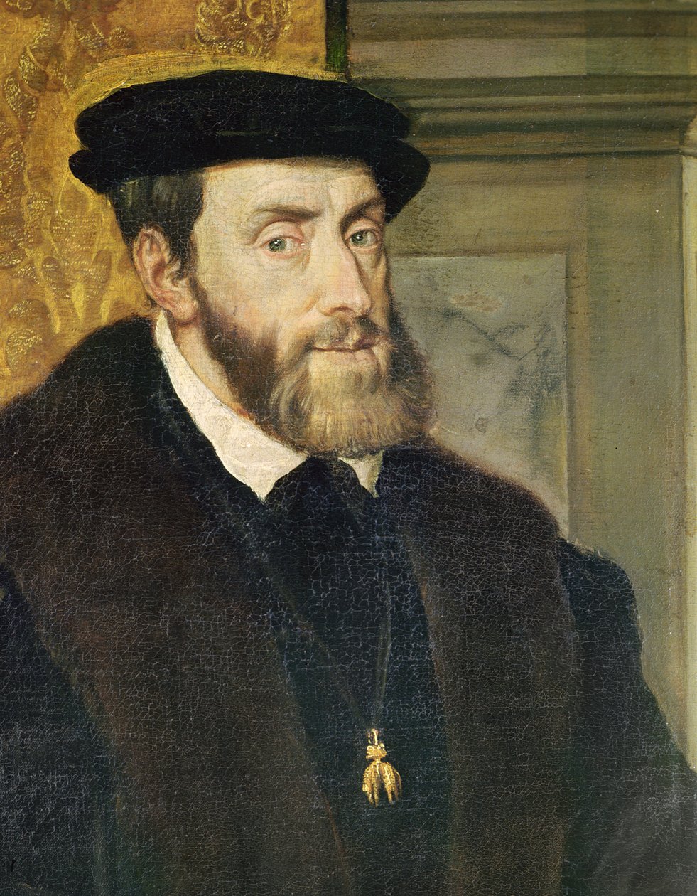Detalje af siddende portræt af kejser Karl V (1488-1576) 1548 (se 158620) af Tiziano Vecelli