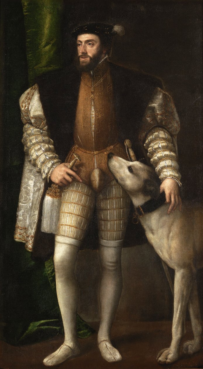 Kejser Karl V med en hund af Tiziano Vecelli