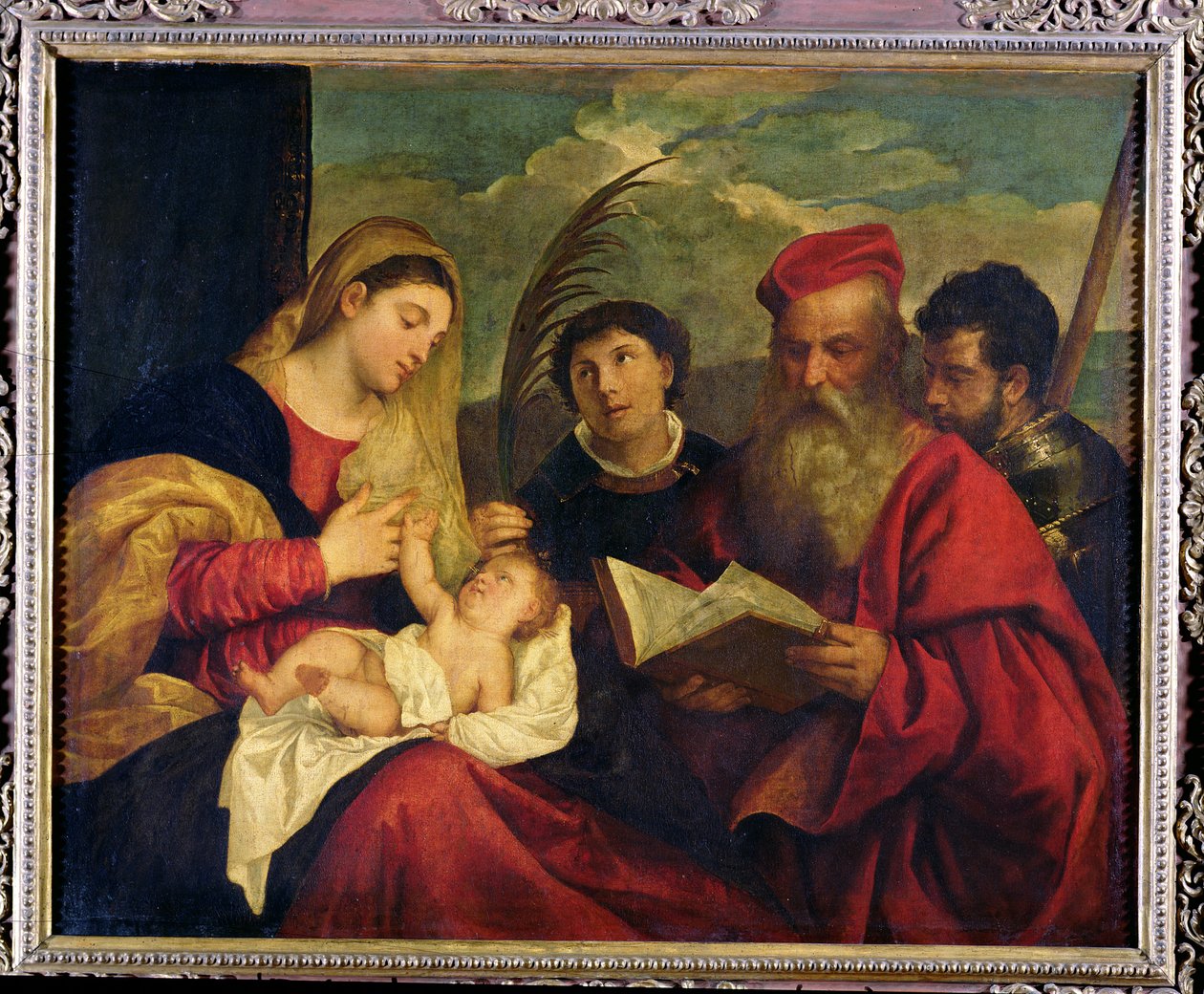 Madonna og barn med SS. Stephen, Jerome og Maurice af Tiziano Vecelli