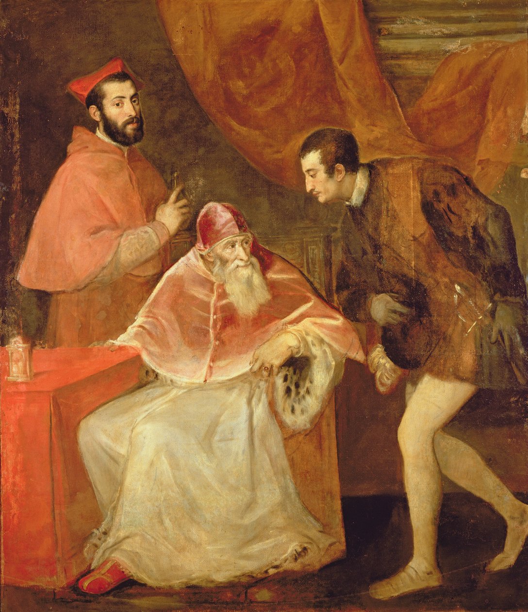 Pave Paul III (1468-1549) og hans nevøer, 1545 af Tiziano Vecelli