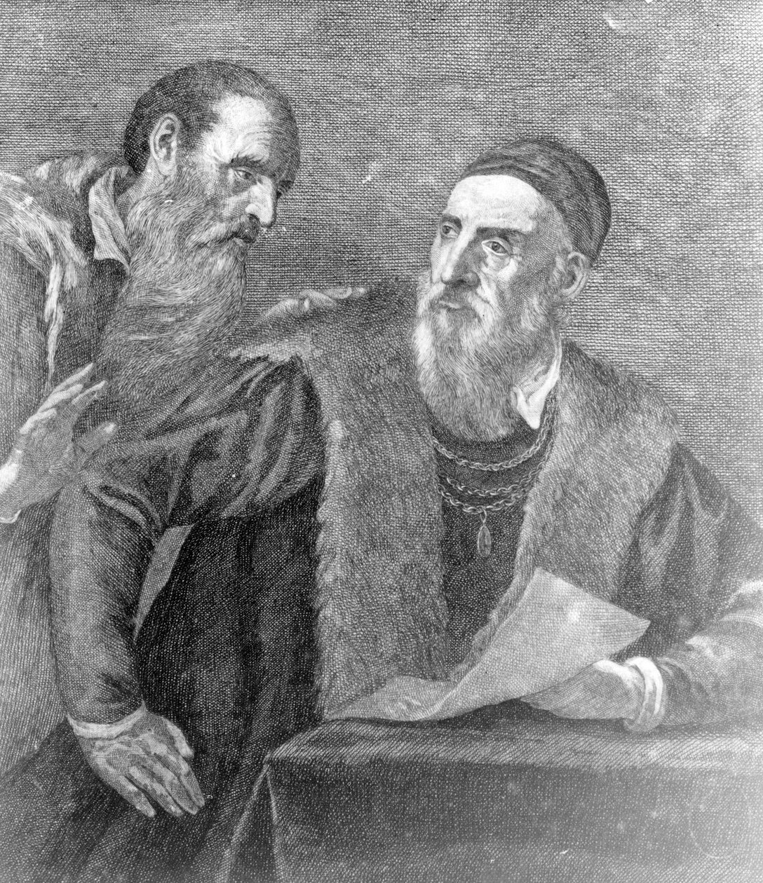 Portræt af Tizian malet af ham selv med sin ven Don Francesco del Mosaico af Tiziano Vecelli