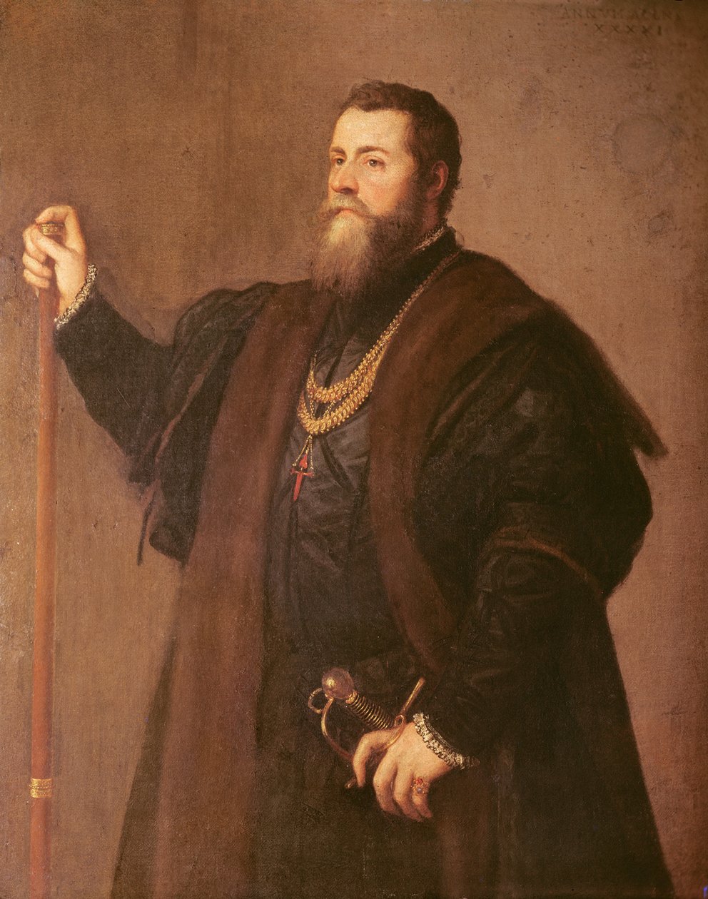 Portræt af en ridder af Santiago-ordenen, 1542 af Tiziano Vecelli