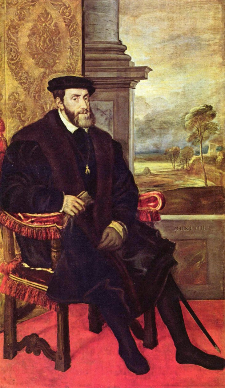Portræt af Karl V i en lænestol af Tiziano Vecelli