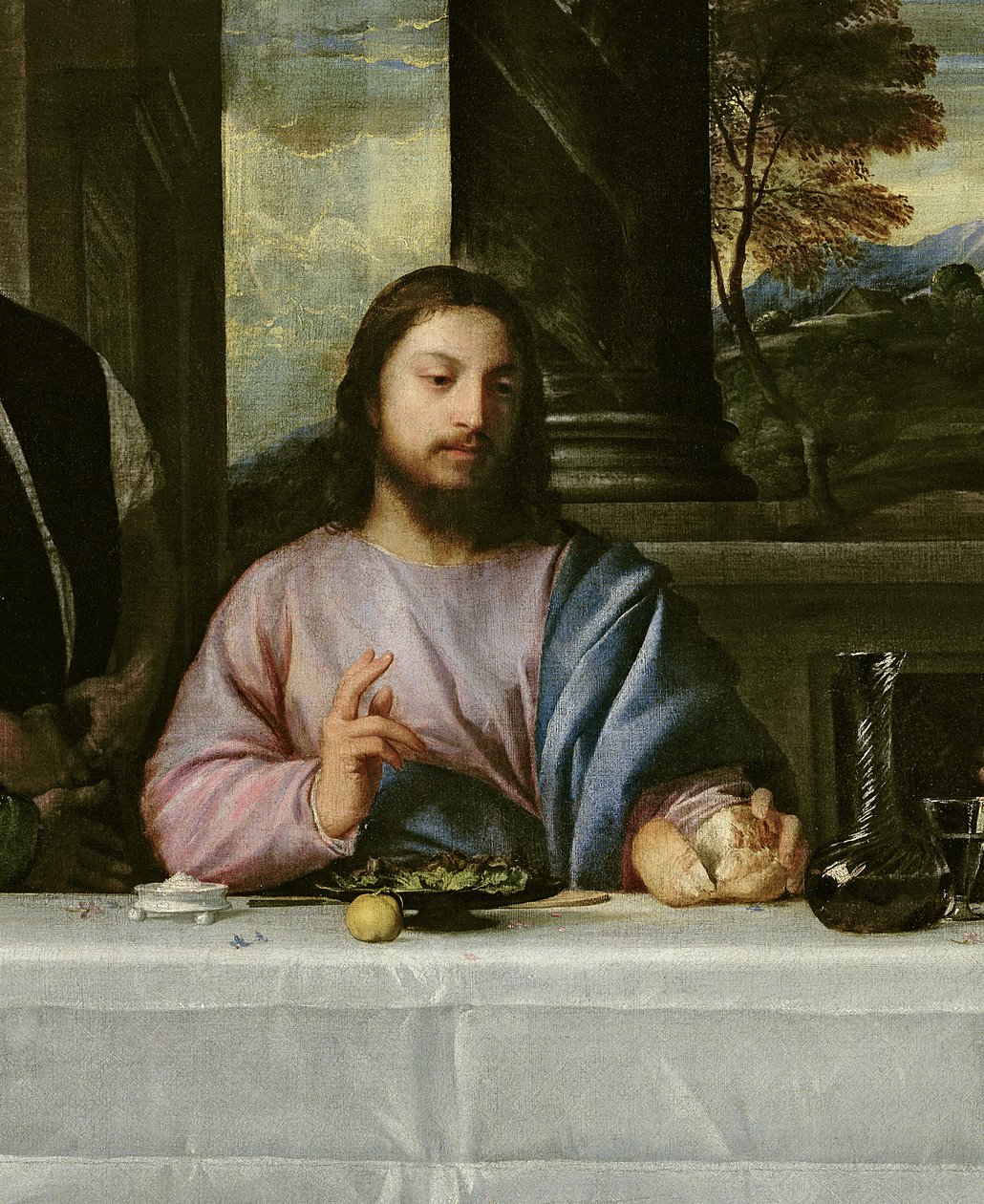 Nadveren i Emmaus, ca.1535 (detalje af 34377) af Tiziano Vecelli