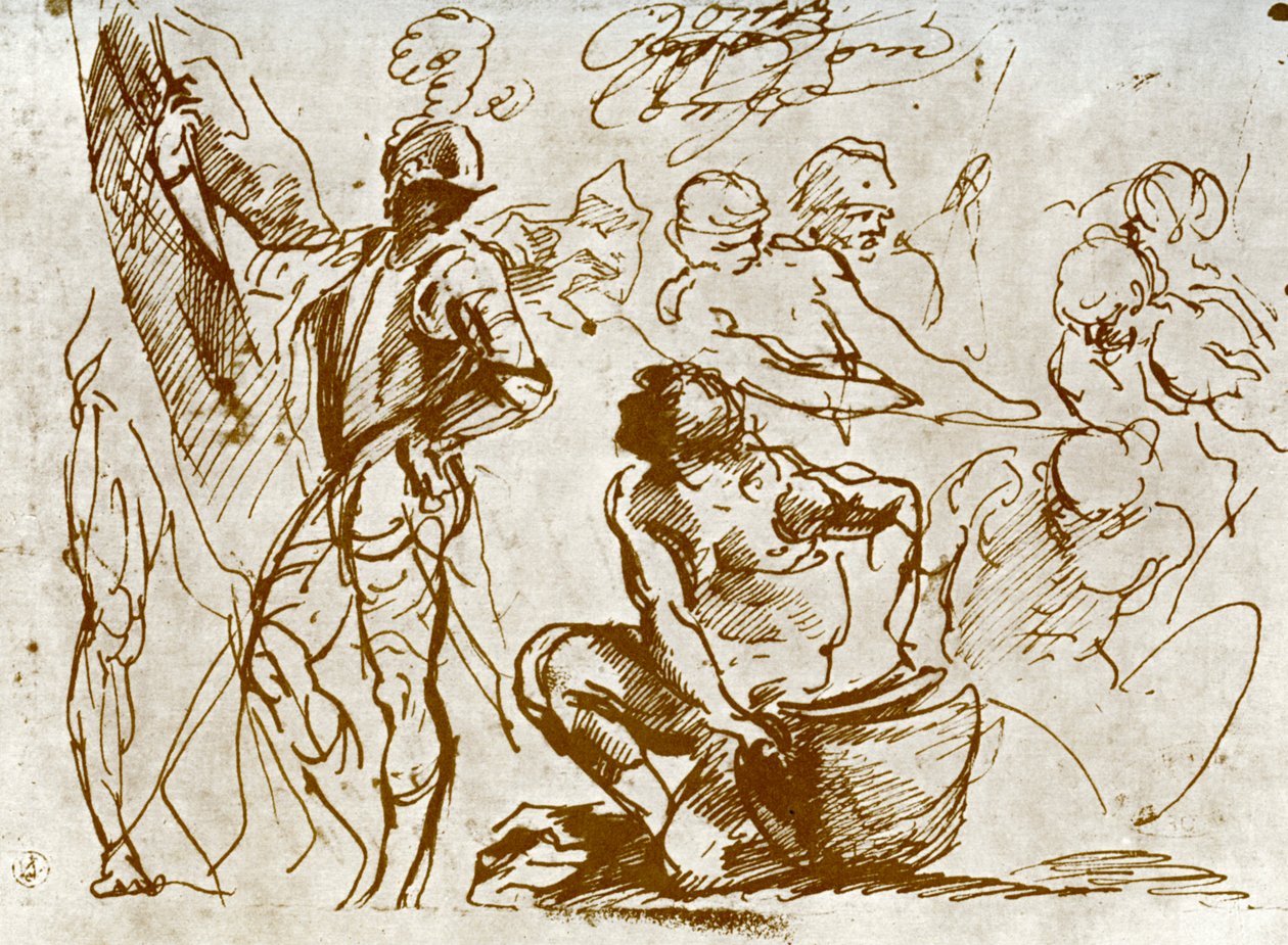 En side med skitser af Titian af Tiziano Vecelli