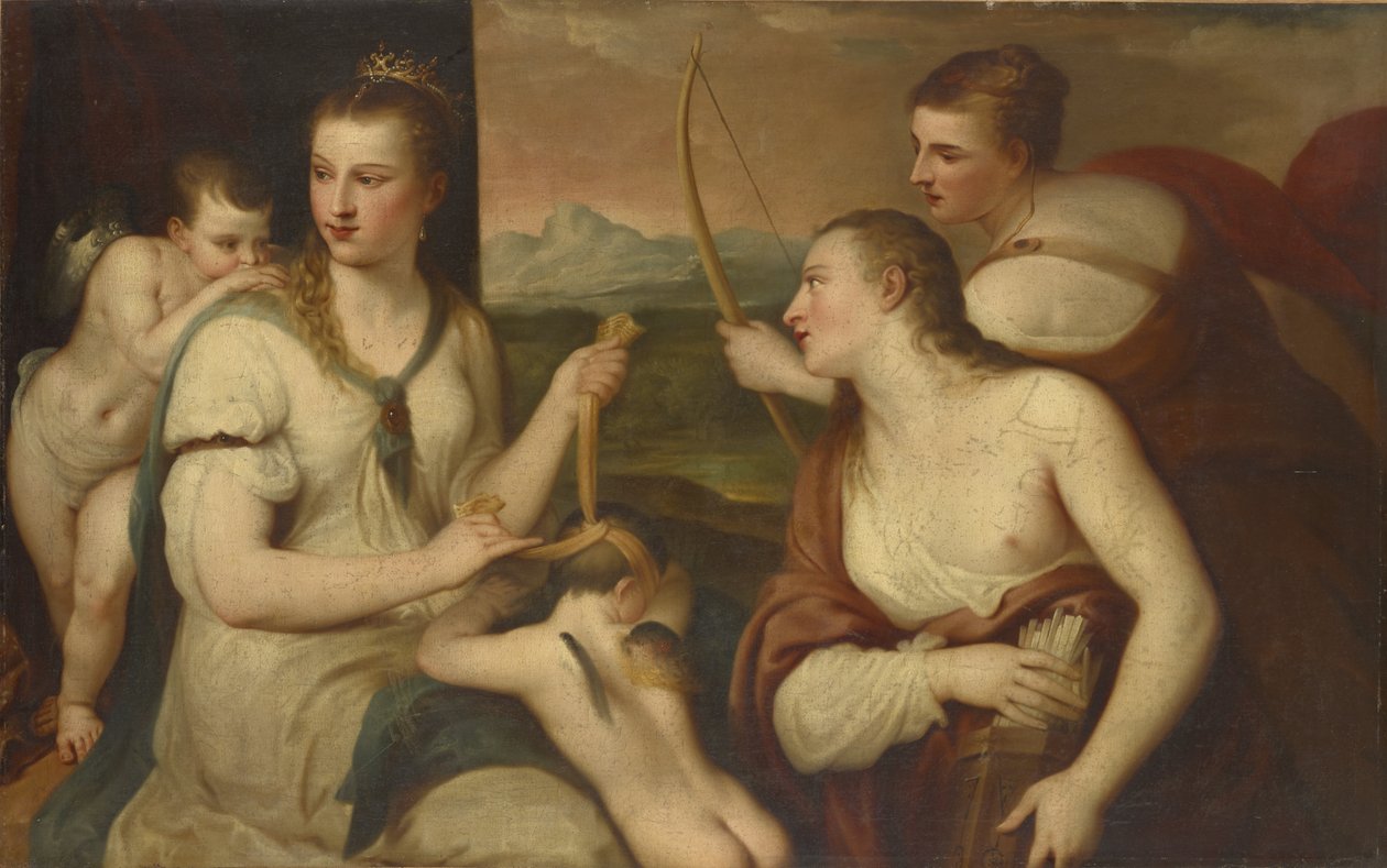 Amor med bind for øjnene af Venus af Tiziano Vecelli