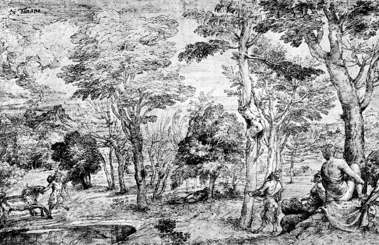 Landskab med Satyrer, c1530-1540, 1937 af Tiziano Vecelli