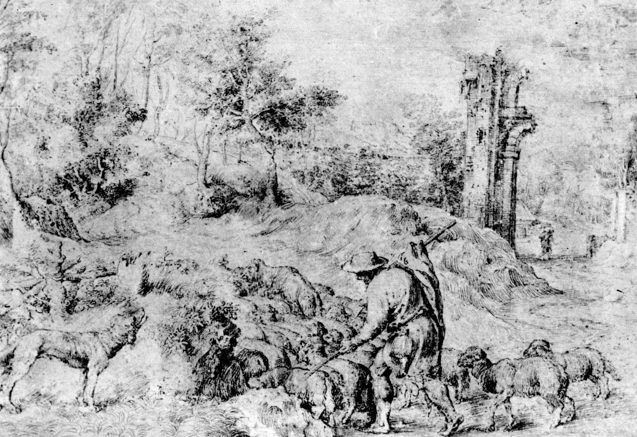 Landskab med hyrde og flok, c1520, 1937 af Tiziano Vecelli