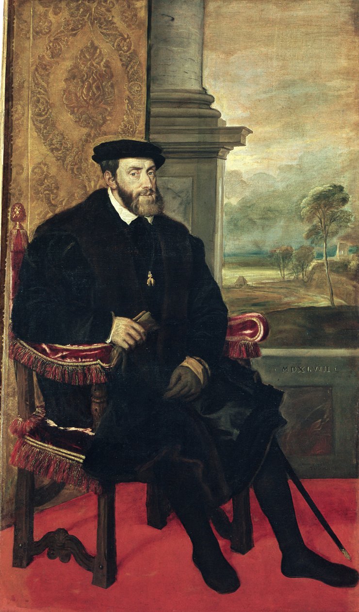 Siddende portræt af kejser Charles V, 1548 af Tiziano Vecelli