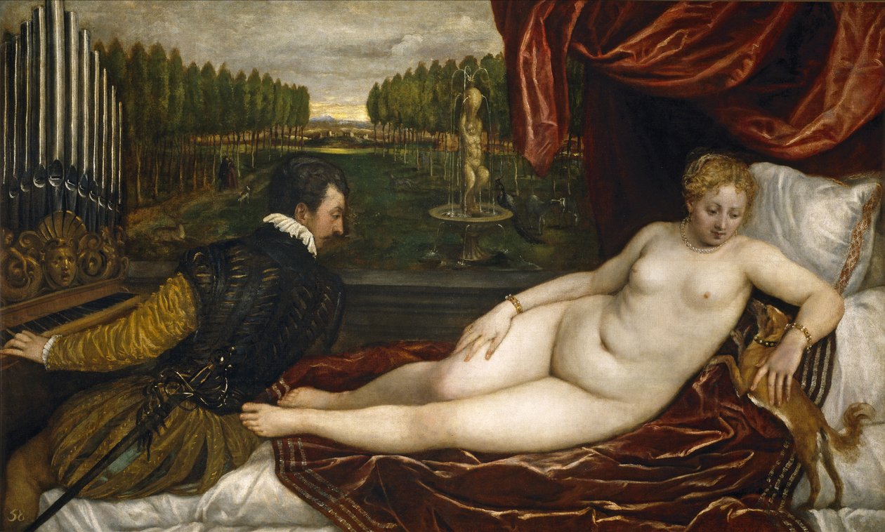 Venus, en organist og en lille hund af Tiziano Vecelli