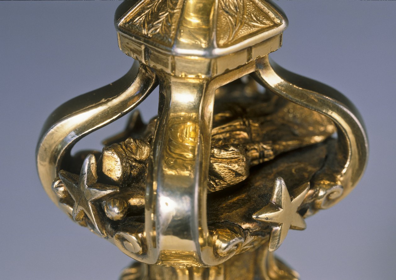 Detalje af en kalk med en figur af det døde lig af Sankt Johannes af Nepomuk, 1727-30 sølv af Tomáš Drexel