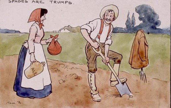 Spader er trumfer (pen & blæk og akvarel) af Tom Browne