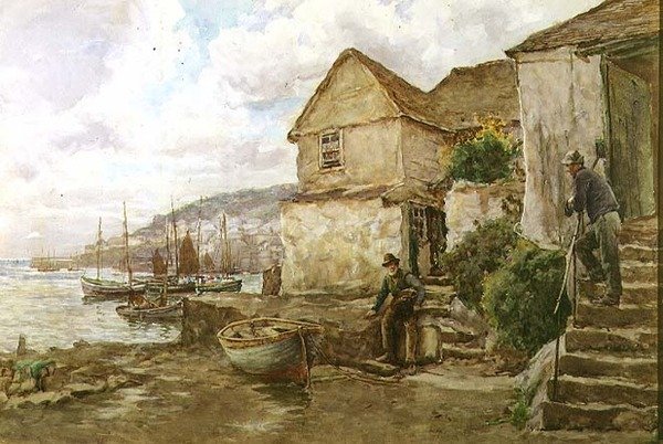 At Newlyn (akvarel) af Tom Clough