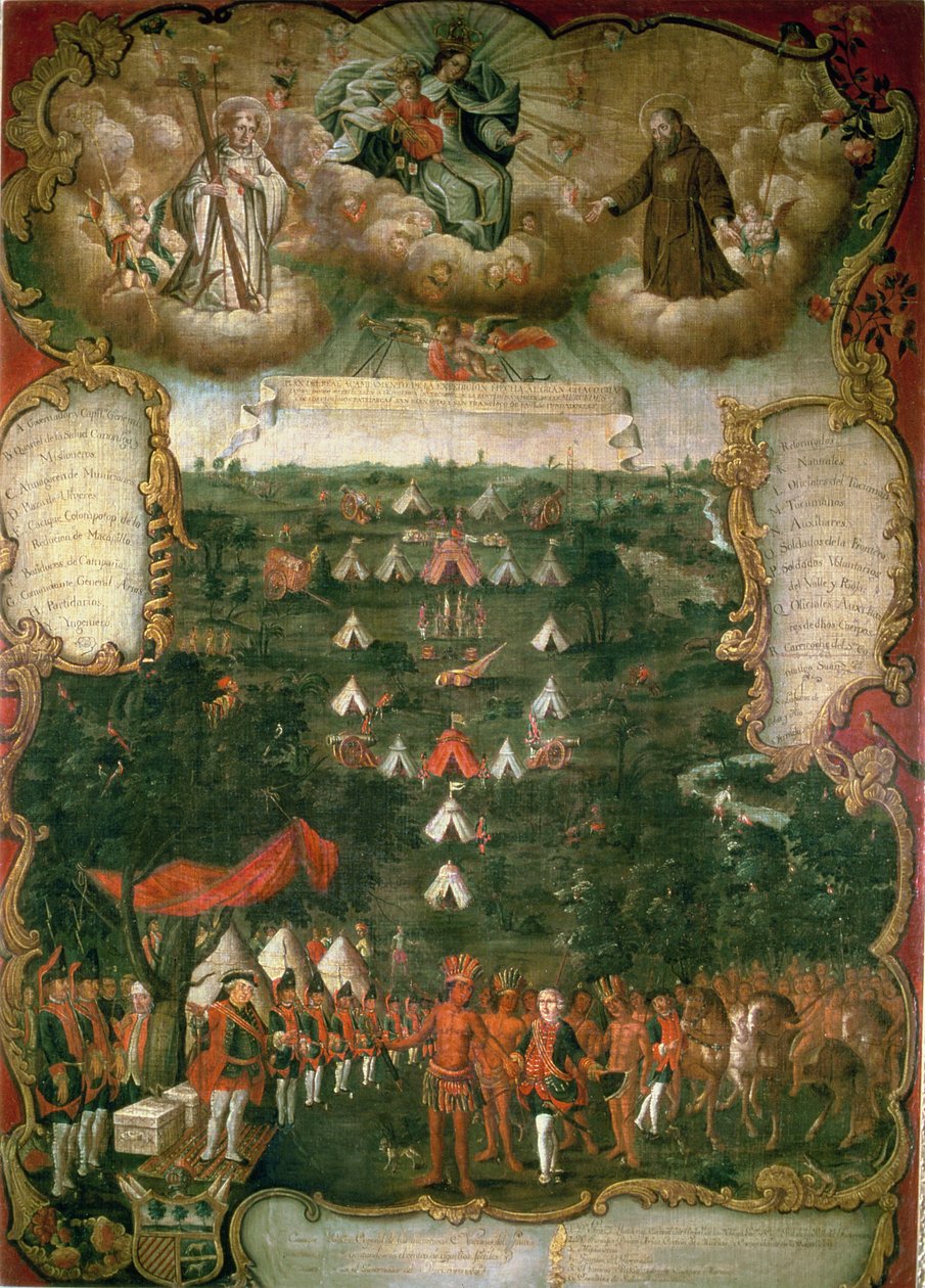 Guvernør Jeronimo Matorras militærlejr under Gran Chaco-kampagnen (olie på lærred) af Tomas Cabrera