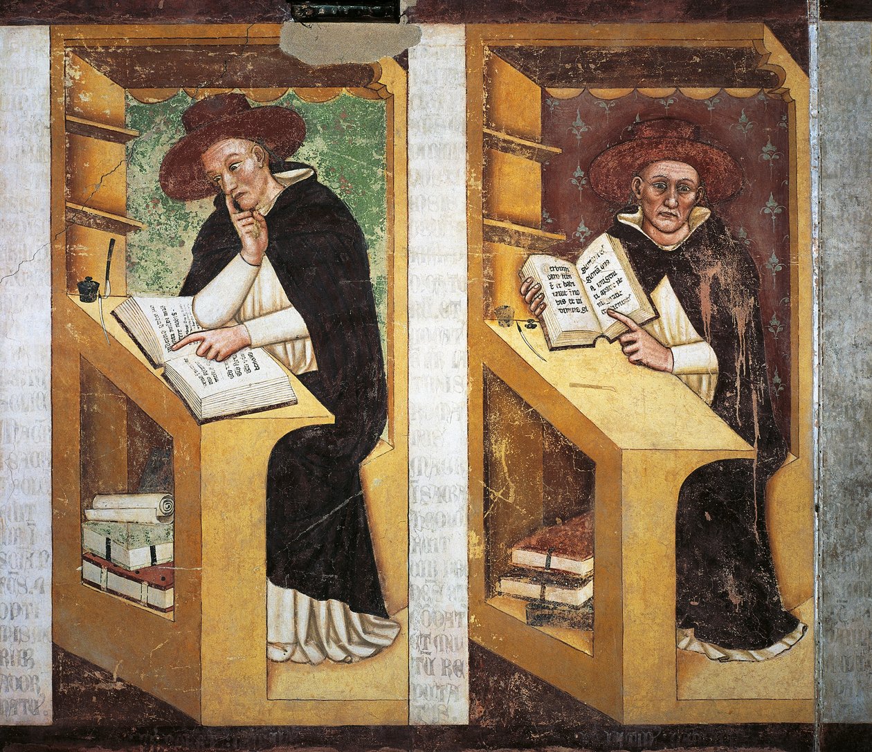 Dominikanske munke, detalje fra cyklen af fyrre illustere medlemmer af den dominikanske orden, af Tommaso da Modena (1326-1379), fresco, detalje, Dominikanerkloster, Treviso, Italien af Tomaso da (late 15th century) Modena
