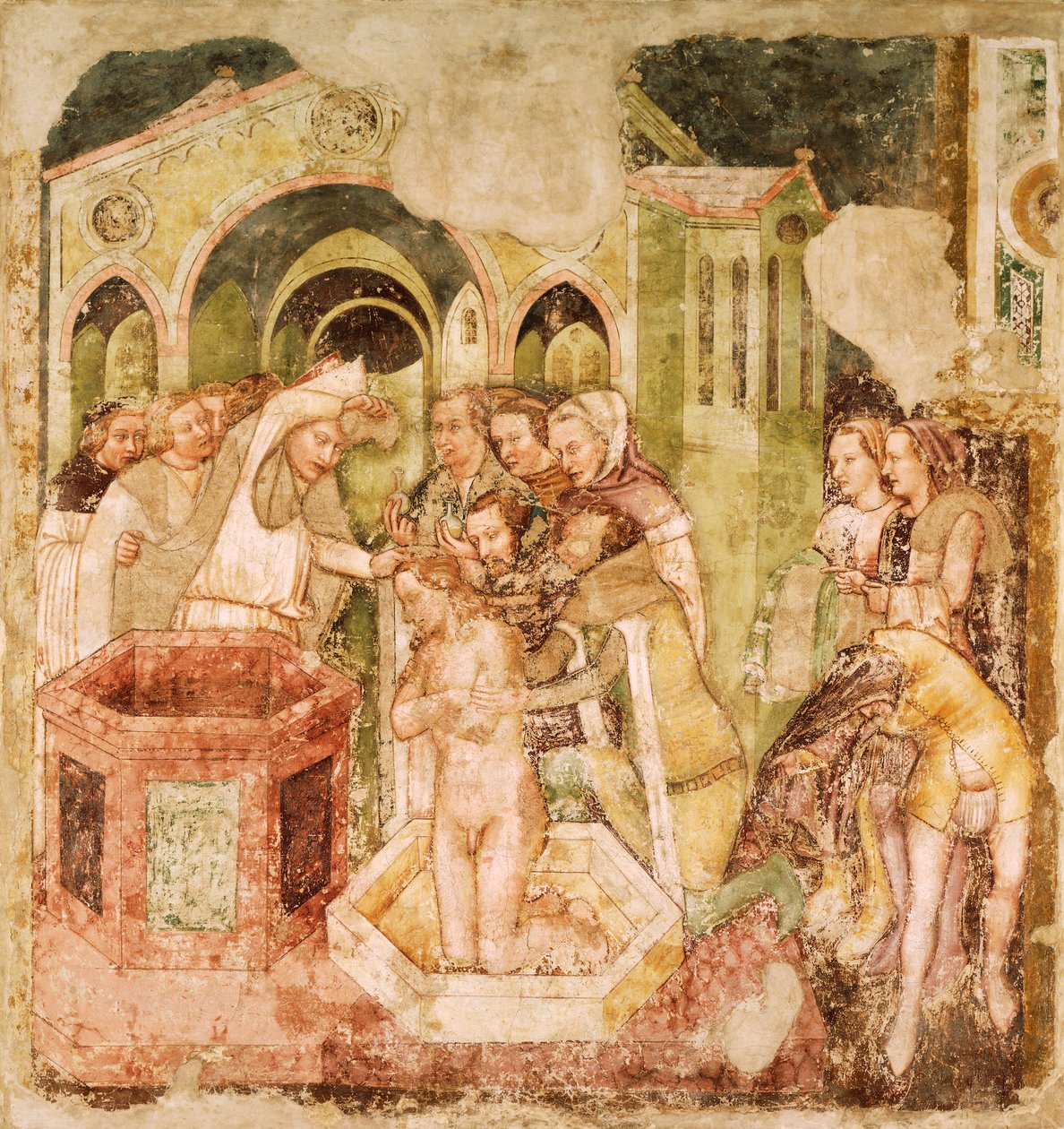 Legend of St Ursula: Baptism of Prince of England, af Tommaso da Modena (1326-1379), fresco, Church of Santa Caterina, Treviso af Tomaso da (late 15th century) Modena