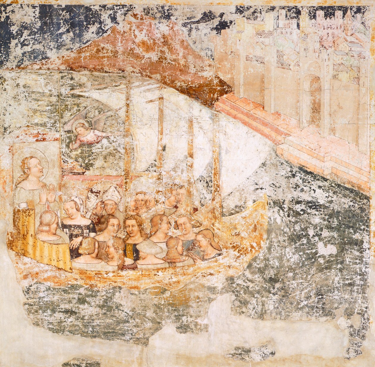 Sejler mod Rom, detaljer fra Stories of St Ursula, af Tommaso da Modena (1326-1379), fresco, detalje, Santa Caterina-kirken, Treviso af Tomaso da (late 15th century) Modena