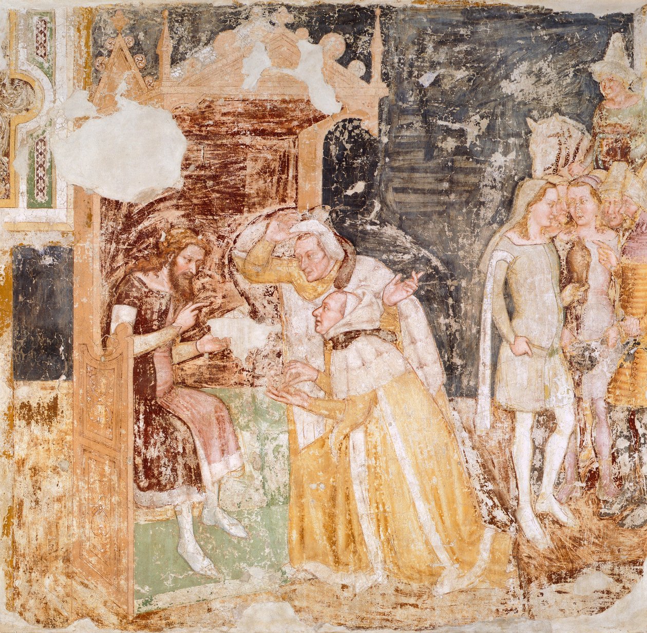 Sendingen af ambassadører fra kongen af England, detaljer fra Stories of St Ursula, af Tommaso da Modena (1326-1379), fresco af Tomaso da (late 15th century) Modena