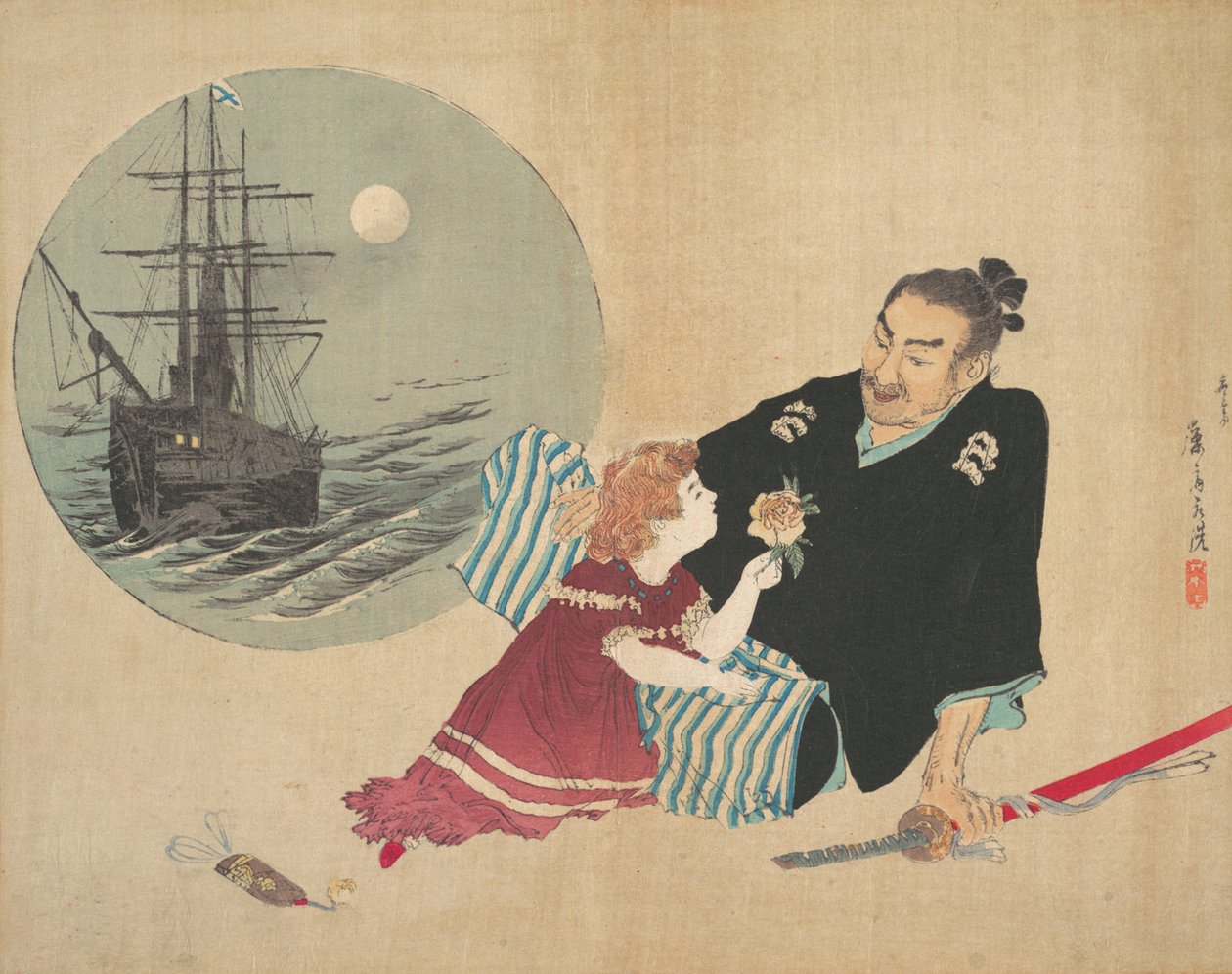 Black Ship, Kurofune, illustration fra Bugei Kurabu Literary Club. af Tomioka Eisen