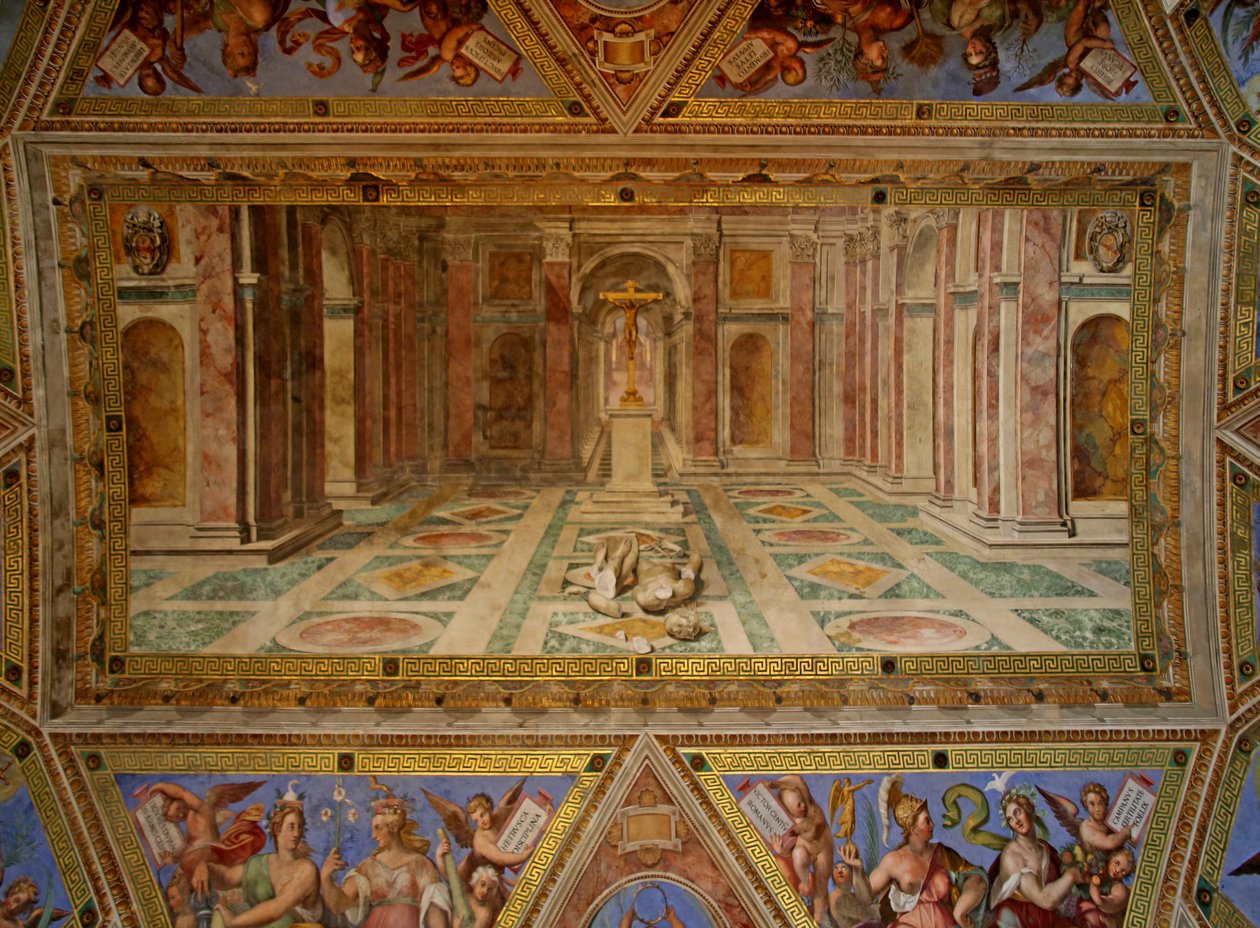 Loftet i Constantine Room: Idolernes fald og kristendommens triumf, 1582 af Tommaso Laureti