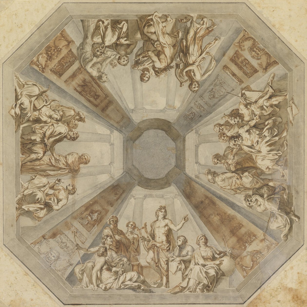 Undersøgelse for Triumfen i Apollo til loftet i Sala delle Muse, Museo Pio-Clementino, Vati ... af Tommaso Maria Conca