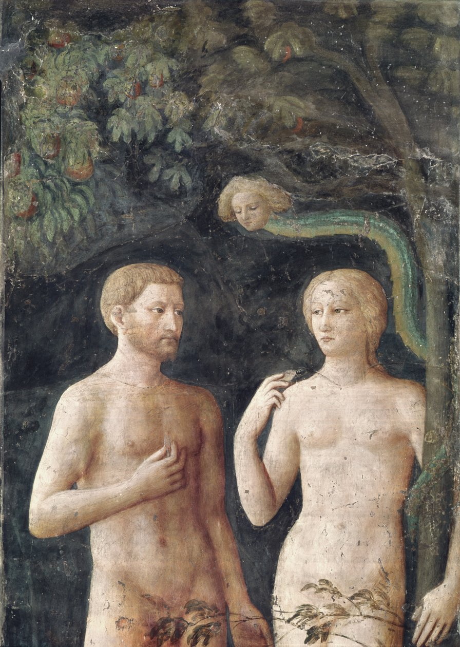 Detalje af Adams og Evas fristelse, ca. 1423-25, fresko detalje af 430556 af Tommaso Masolino da Panicale