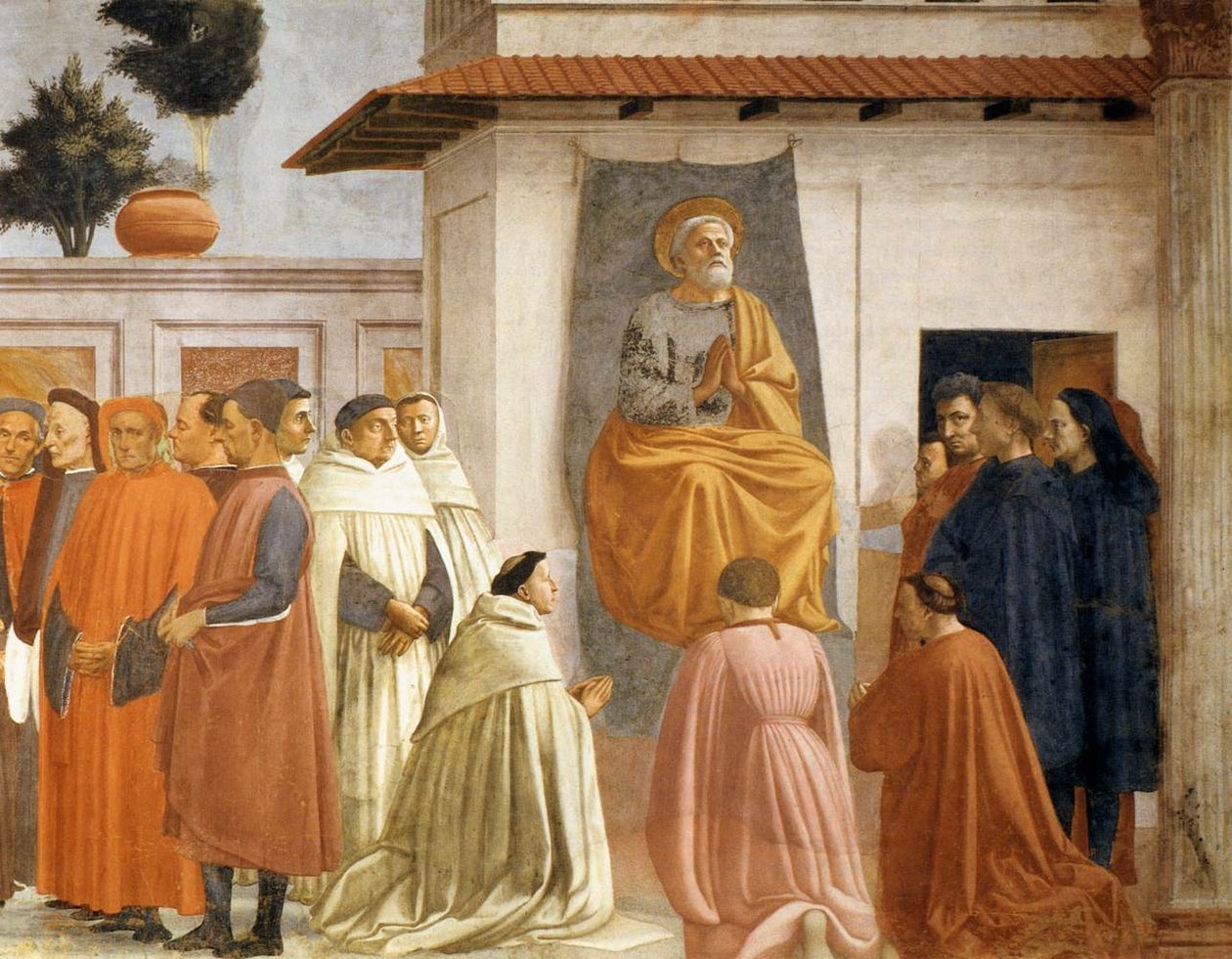 Opstandelse af sønnen til Theophilus og St Peter Enthroned (detalje) af Tommaso si Ser Giovanni di Simone