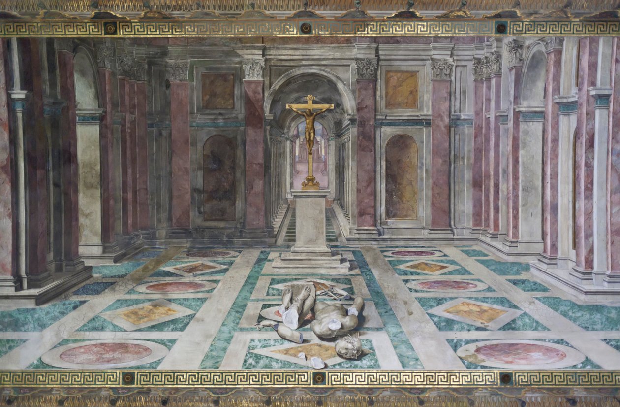 Kristendommens triumf, i Konstantins værelse, Raphael Rooms, ca. 1585 (fresco) af Tommaso Laureti