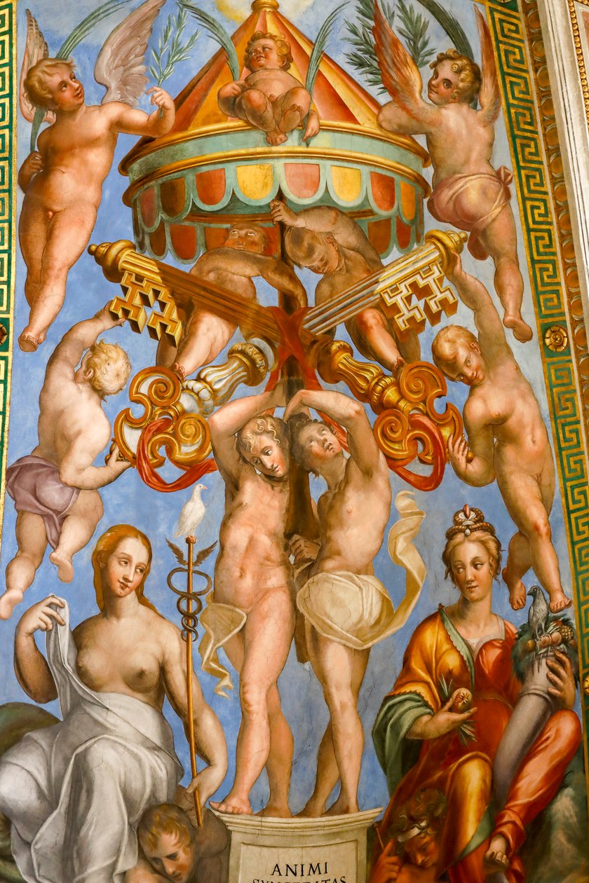loftet i Hall of Constantine, detalje. 1585 (fresko) af Tommaso Laureti