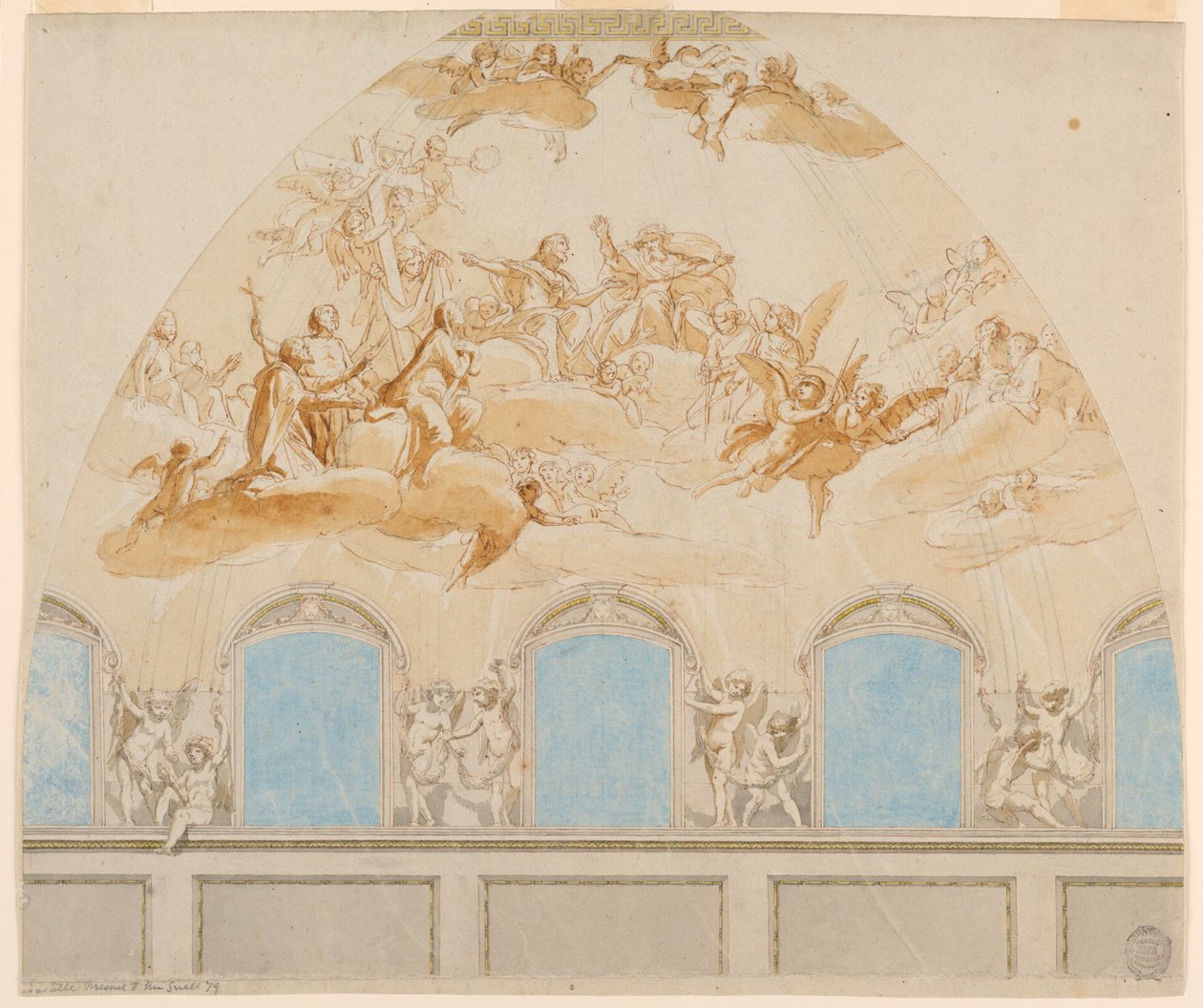Projekt for en fresco i katedralens kuppel i Citta di Castello af Tommaso Maria Conca