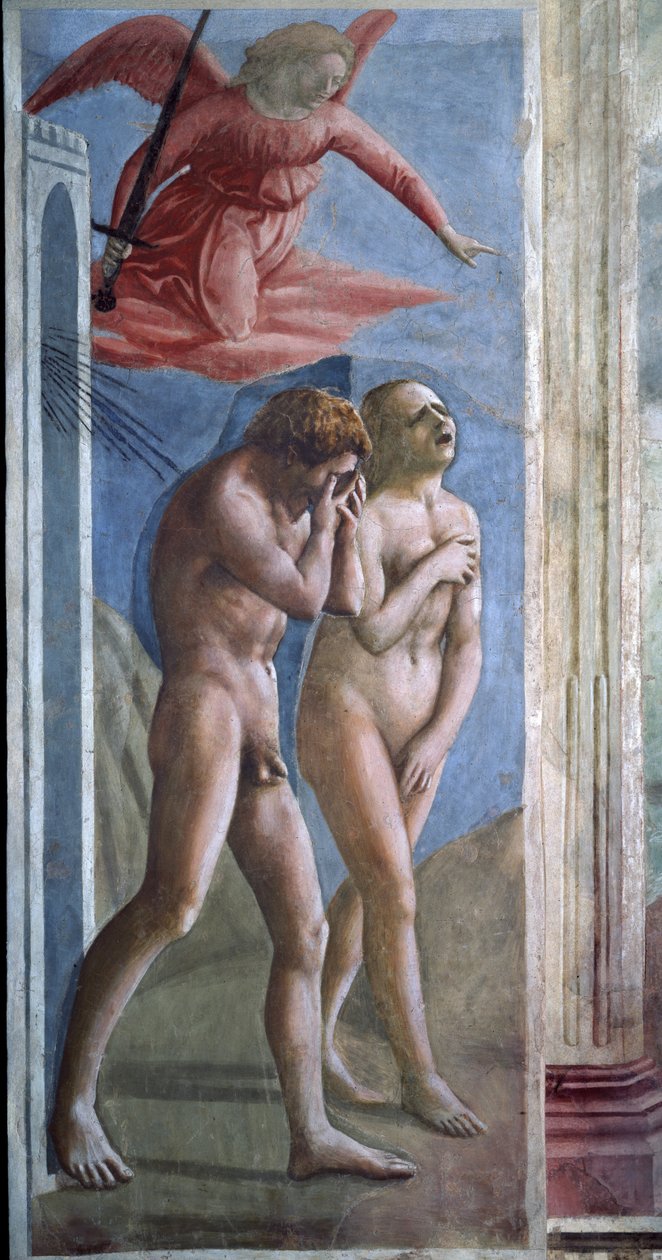 Adam og Eva jager ud af himlen. (fresko af Tommaso Masaccio