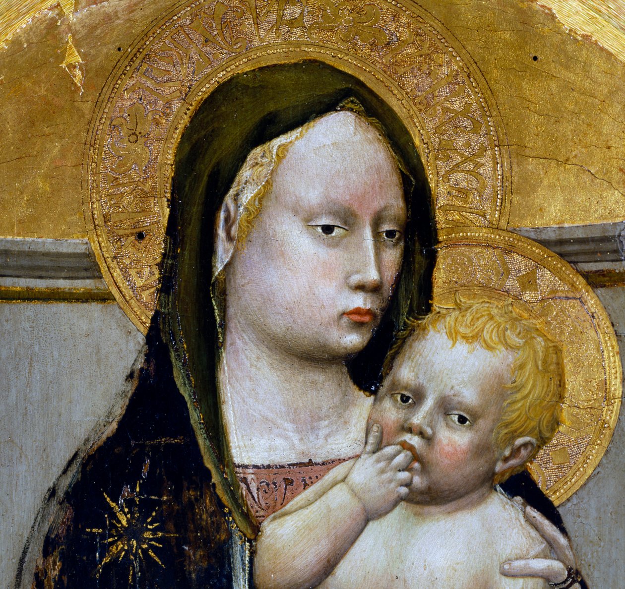 Madonna og barnet, detalje fra San Giovenale-triptyken af Tommaso Masaccio