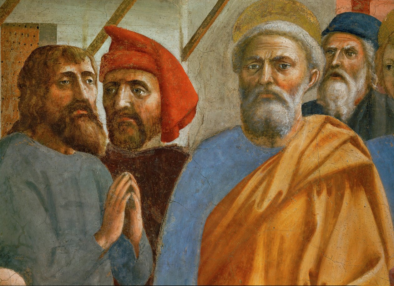 Sankt Peters skygge falder på de syge ... (vægmaleri) af Tommaso Masaccio
