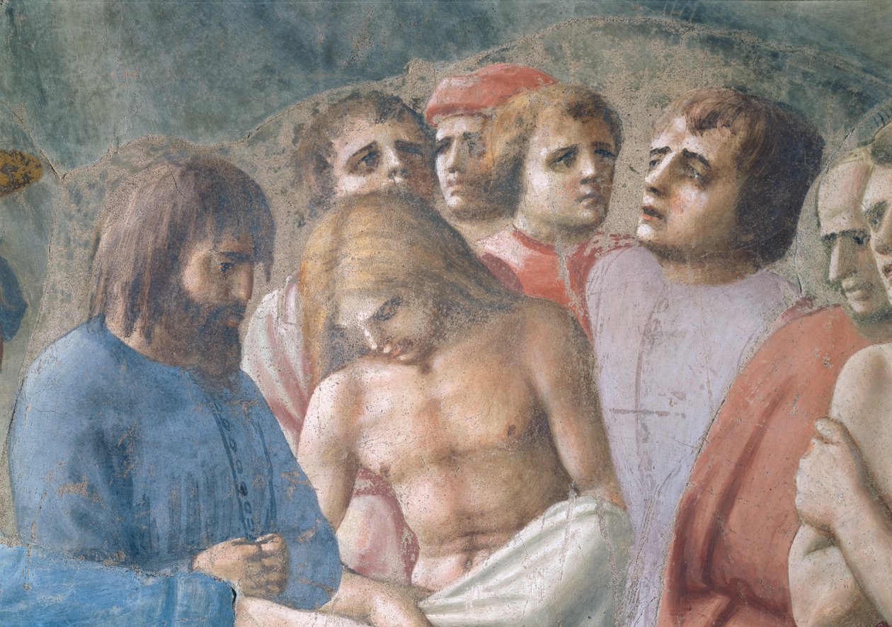 St. Peter døber neofytterne Detalje af ansigter i mængden, fresko omkring 1427, se også 63311 af Tommaso Masaccio