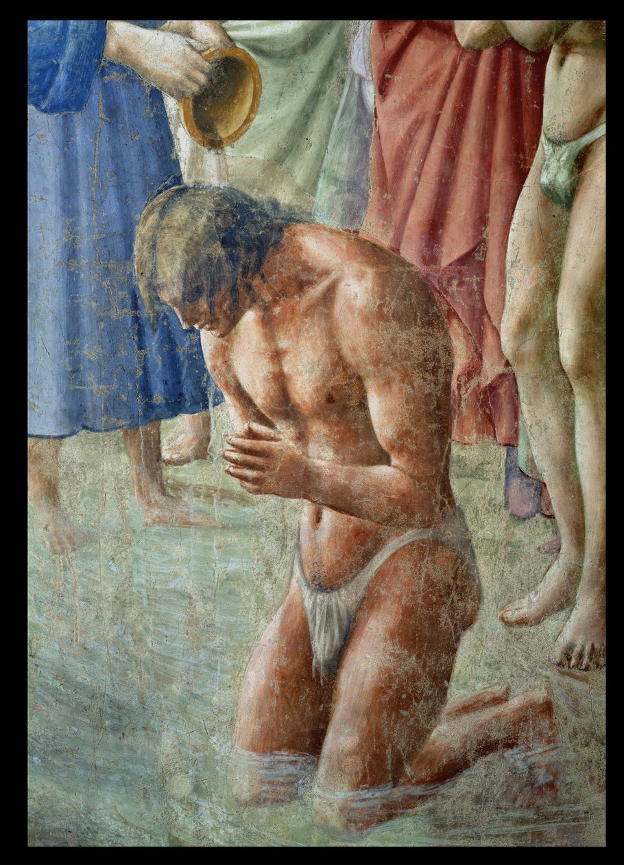 Skt. Peter, der døber neofyterne, detalje af neofytten, fresko omkring 1427, se også 63311 af Tommaso Masaccio